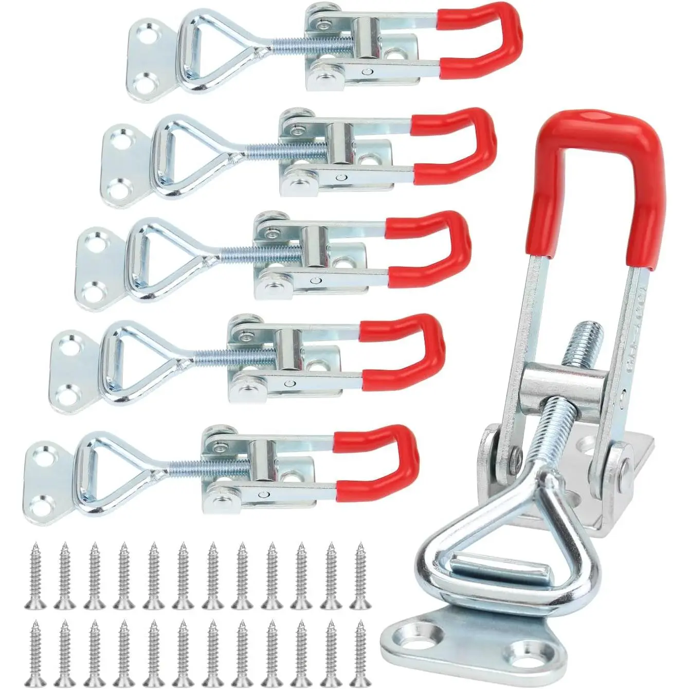 6 count Adjustable Toggle Clamps, Heavy Duty Toggle Latch Clamps, Pull Latches for Doors, Cabinets, Wooden Boxes, 150Kg 330Lbs Holding Capacity with Screws