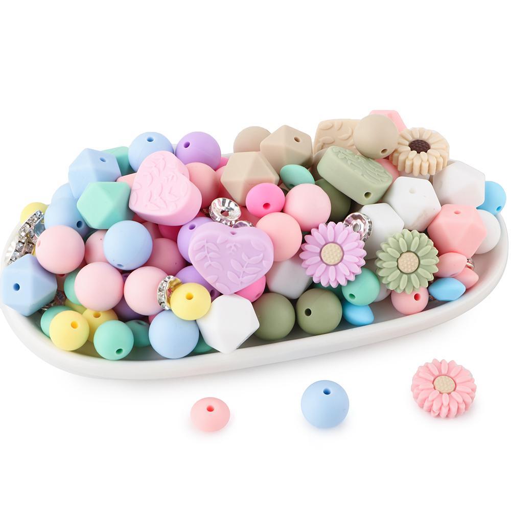 Silicone Beads Kit, 44pcs/set, Beads for bracelets, DIY Beads for Bracelet Necklace Jewelry Making, DIY Beading Accessories, Jewelry Making Supplies, DIY Mix Beads, Bead Assortment, Decorative Beads, Craft Beads