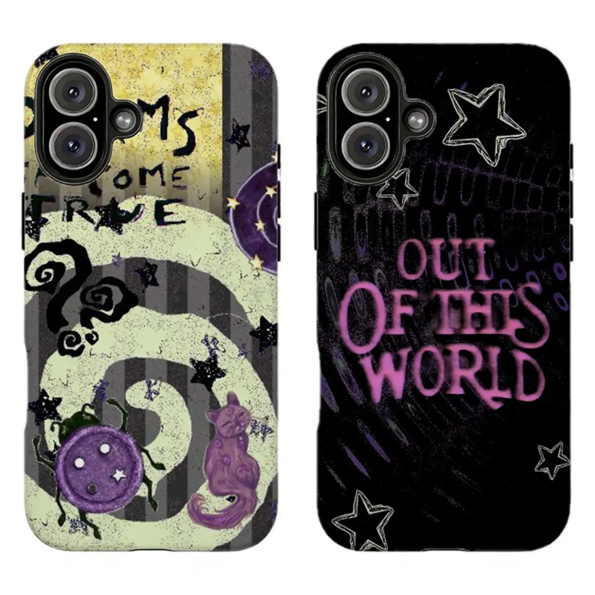 Y2K Dark Purple Star Cat Graffiti Phone Case,Tough phone case,for iPhone 16 15 14 13 12 11 17Pro Max,for Samsung S25 S24 S23 S22 Ultra,Gifts For Fans, Phone Accessories