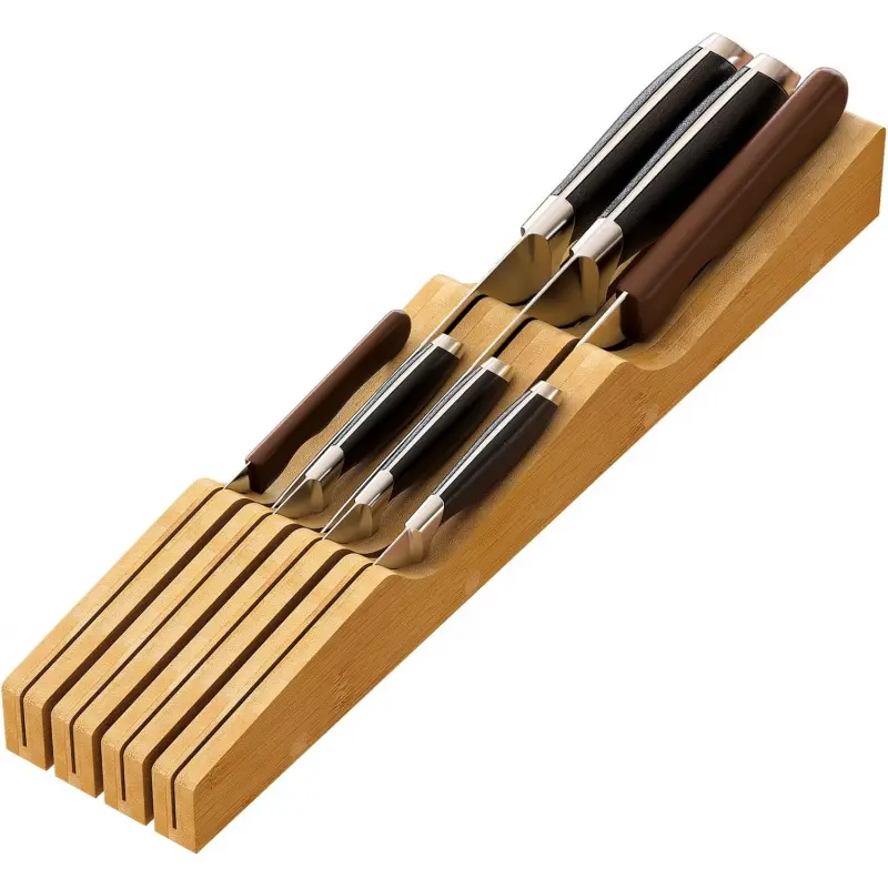 Knife Drawer Organizer, Bamboo Wood Knife Holder, Knife Block Fit, Kitchen
