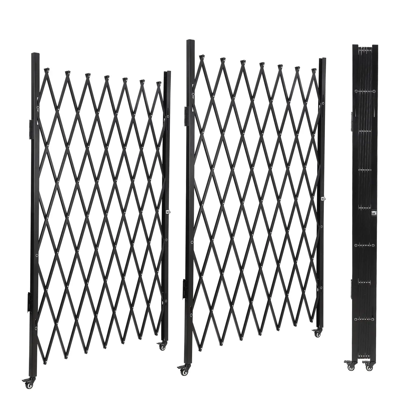 GARVEEAluminum Double Foldable Security Gate with Casters, Expandable Portable Safety Barrier, Retractable Driveway Gate, 61"H x 122"W or 85"H x 150"W, 360° Rolling Mobile Barricade in Black
