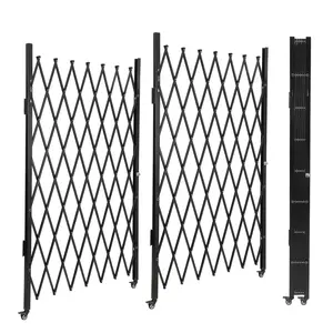 GARVEEAluminum Double Foldable Security Gate with Casters, Expandable Portable Safety Barrier, Retractable Driveway Gate, 61"H x 122"W or 85"H x 150"W, 360° Rolling Mobile Barricade in Black