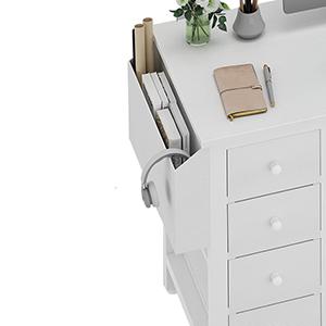 Lufeiya White L Shaped Computer Desk with Drawers & Storage Shelves, 47 Inch Corner Desk with Power Outlet,  Modern Vanity Table Furniture Sets Table  Ideal for Home Office & Bedroom Use