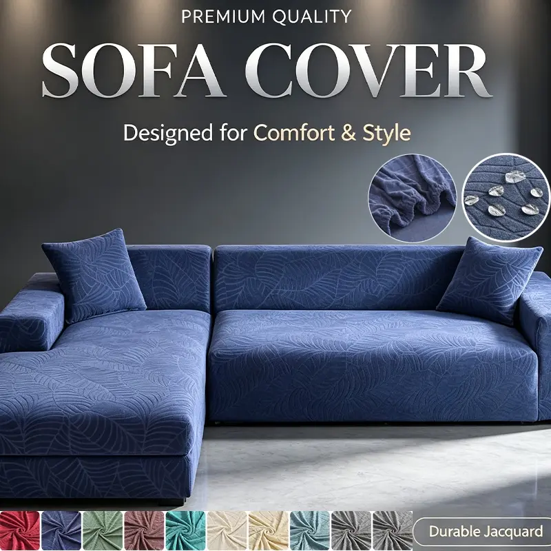 Water Repellent Leaf Pattern Durable Jacquard Stretch Sofa Cover, L-Shaped Sectional Couch Slipcover, All-Inclusive Elastic Fit Furniture Protector for Pets, Anti-Slip & Washable