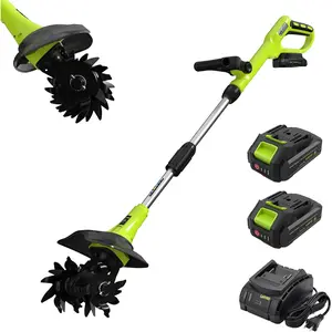 20V Cordless Garden Tiller and Electric Garden Tiller with 2 x 2.0Ah Batteries & Charger, 9-Inch Tilling Width & 6.3-Inch Depth Power Rototiller for Lawn, Yard, Raised Beds and Soil Cultivation