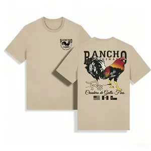 Unisex Crew-neck Short-sleeve T-shirt Featuring A Rooster-fighting Graphic; A Street-style Top That Is Soft, Comfortable, and Casual.
