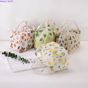 Orange/Avocado/Lemon/Peach High-Capacity Canvas Insulated Lunch Bag, Zipper Closure, and Thermal Interior Lining - Back to school