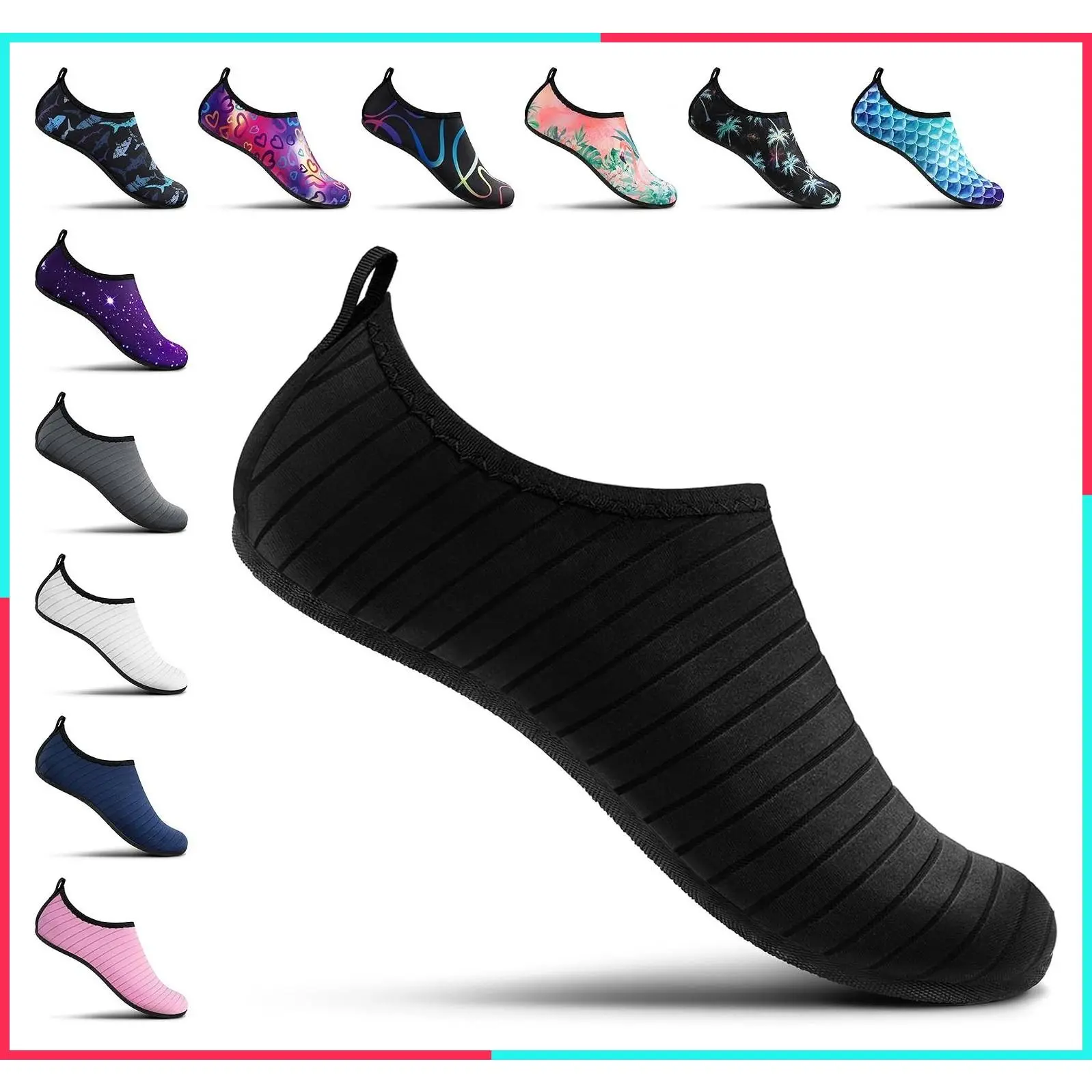 Water Shoes for Women Men Adult Quick-Dry Aqua Socks Barefoot Non Slip for Beach Swim River Pool Lake Surf Black