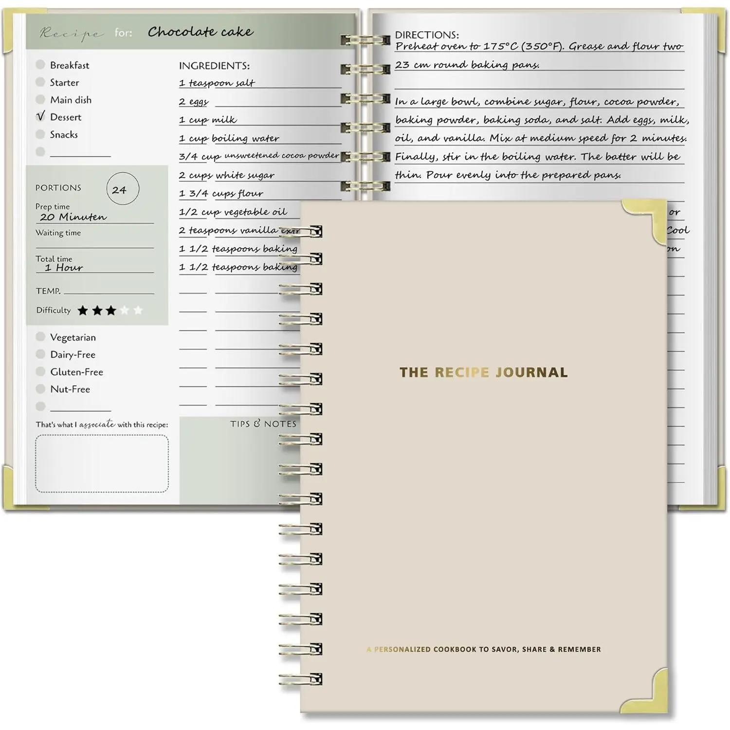 Blank Recipe Book to Write in Your Own Recipes - Spiral Personalized Recipe Journal for 100 Recipes - 120gsm Thick Paper - Recipe Books Blank A5 for Personal or Family Recipes or Chef