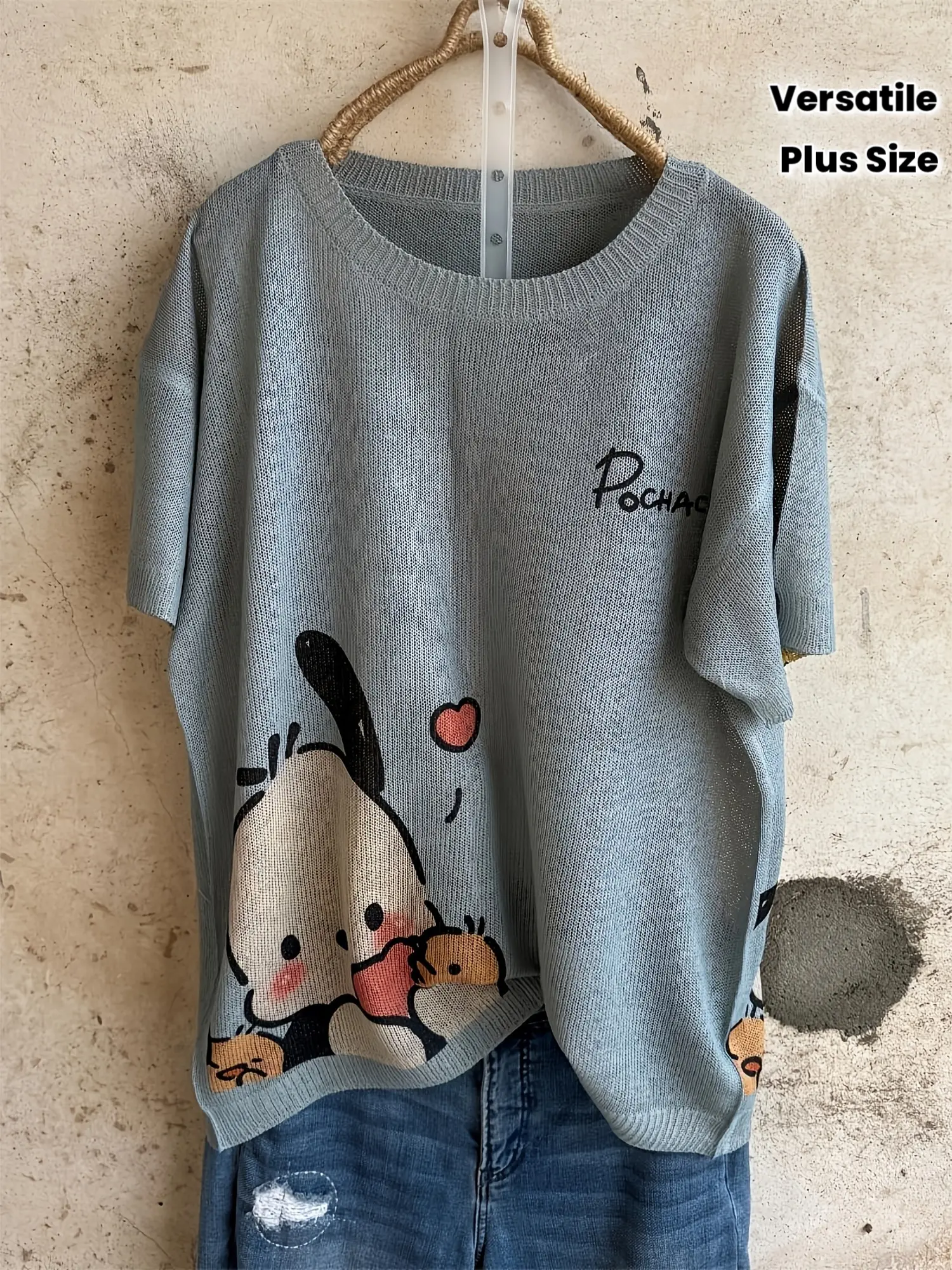 [Plus Size T-Shirt] Plus Size - Cinnamoroll Joint Short-Sleeved Sweater Women's Spring And Summer New Loose Plus Size T-Shirt Versatile Top
