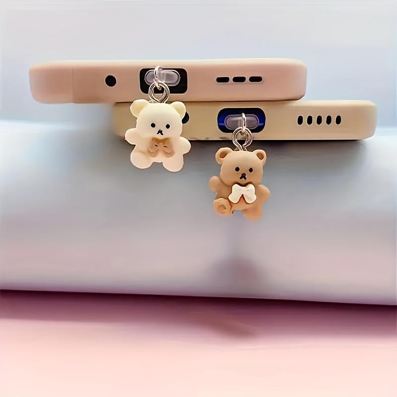 2piec 3D bear mobile phone pendant dust plug.