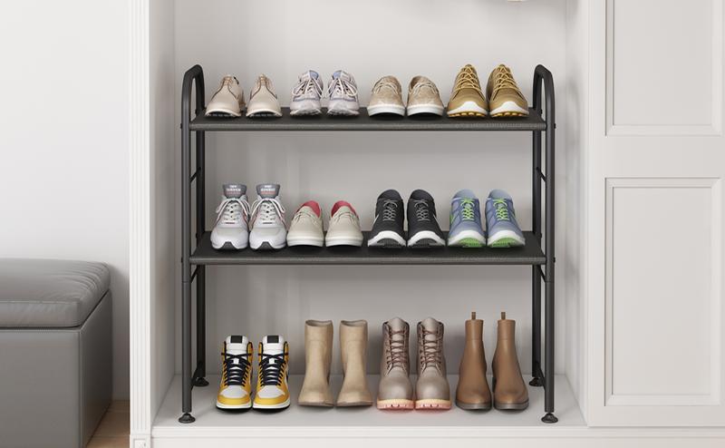 SUOERNUO 2-Tier Shoe Rack Sturdy Metal Storage Organizer for Closet Entryway Black Modern Adjustable Feet Easy Assembly 15-20 Pairs Capacity Footwear Organization Footwear Organization