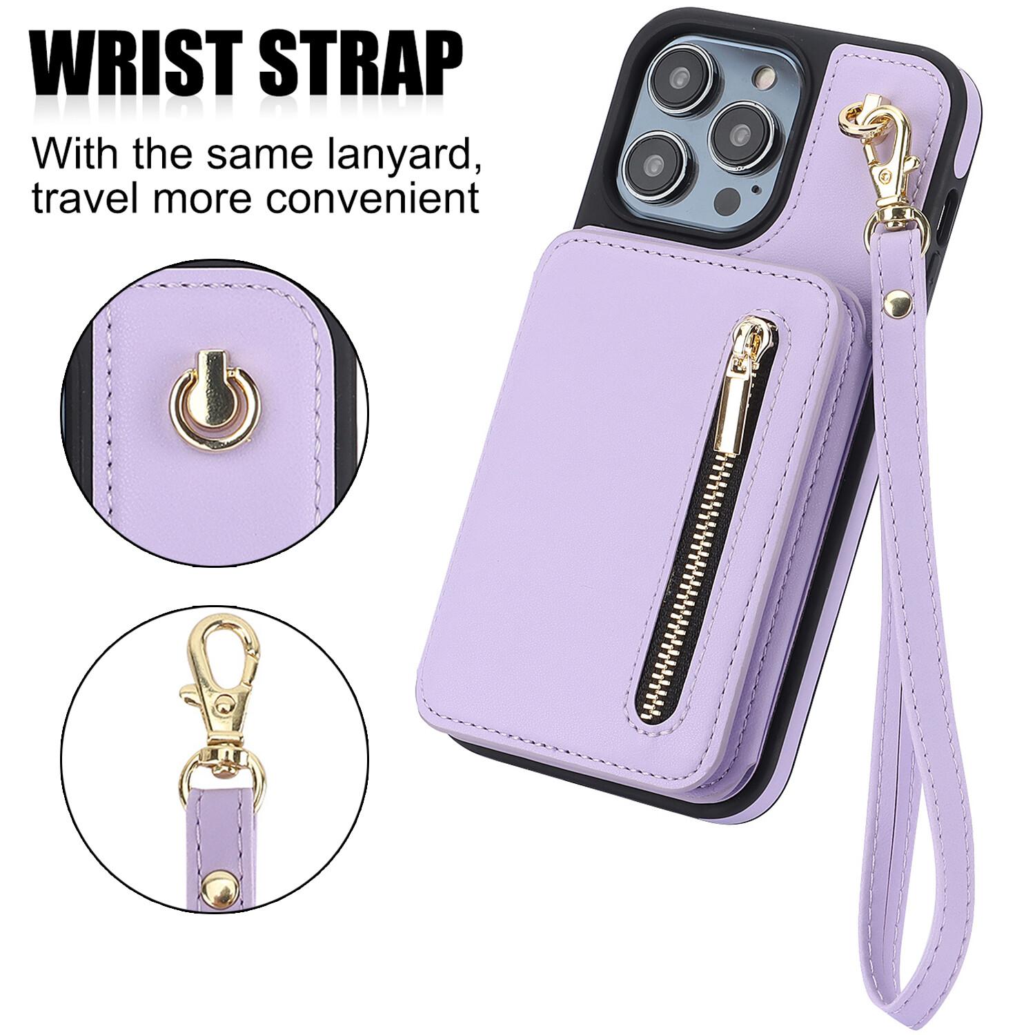 Lotosug Wallet Case for iPhone 17 Pro Max 16 15 14 13 12 11 PU Leather RFID Blocking Cash Holder Card Wallet Flip Stand Protective Cover Crossbody Lanyard Strap Wristband, Zipper Phone Case