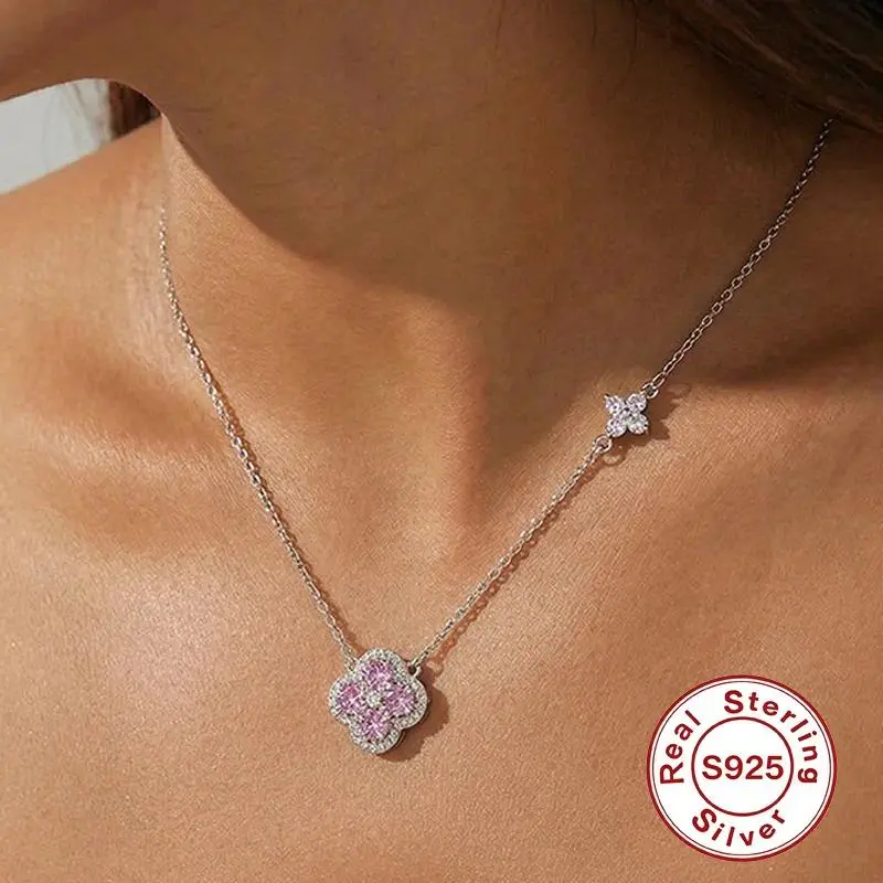 925 Sterling Silver Lucky Four-leaf Clover Pendant Necklace For Women Choker Chain Wedding Party mother's day Jewelry Gift
