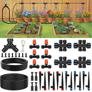 Quick-Connect Drip Irrigation System Kit, Irrigation Kit with Adjustable Nozzles, 2/5" & 1/4" Tubing, Automatic Watering System for Garden, Raised Beds, Greenhouse, Automatic Timer Compatible