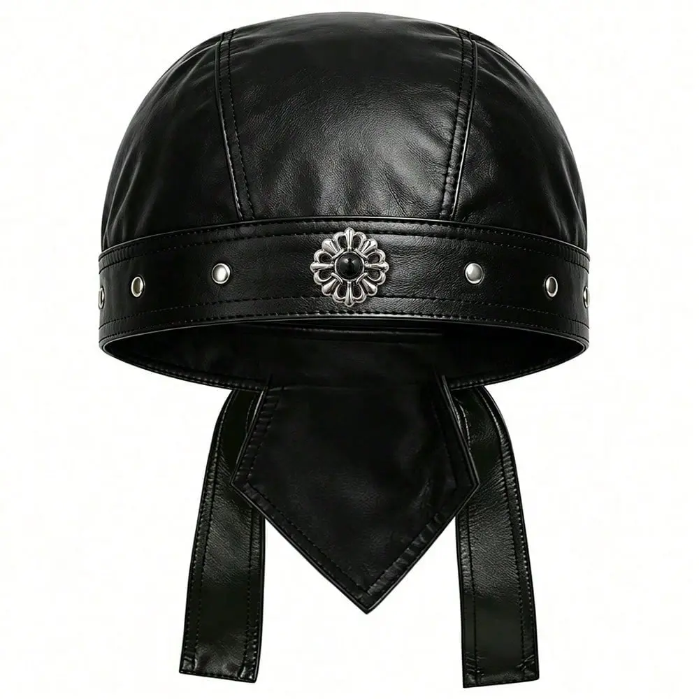 Men's Men's Flower Cycling Bandana Doo Rags Adjustable Skull Cap Motorcycle Biker Leather Cap Black For Unisex Men
