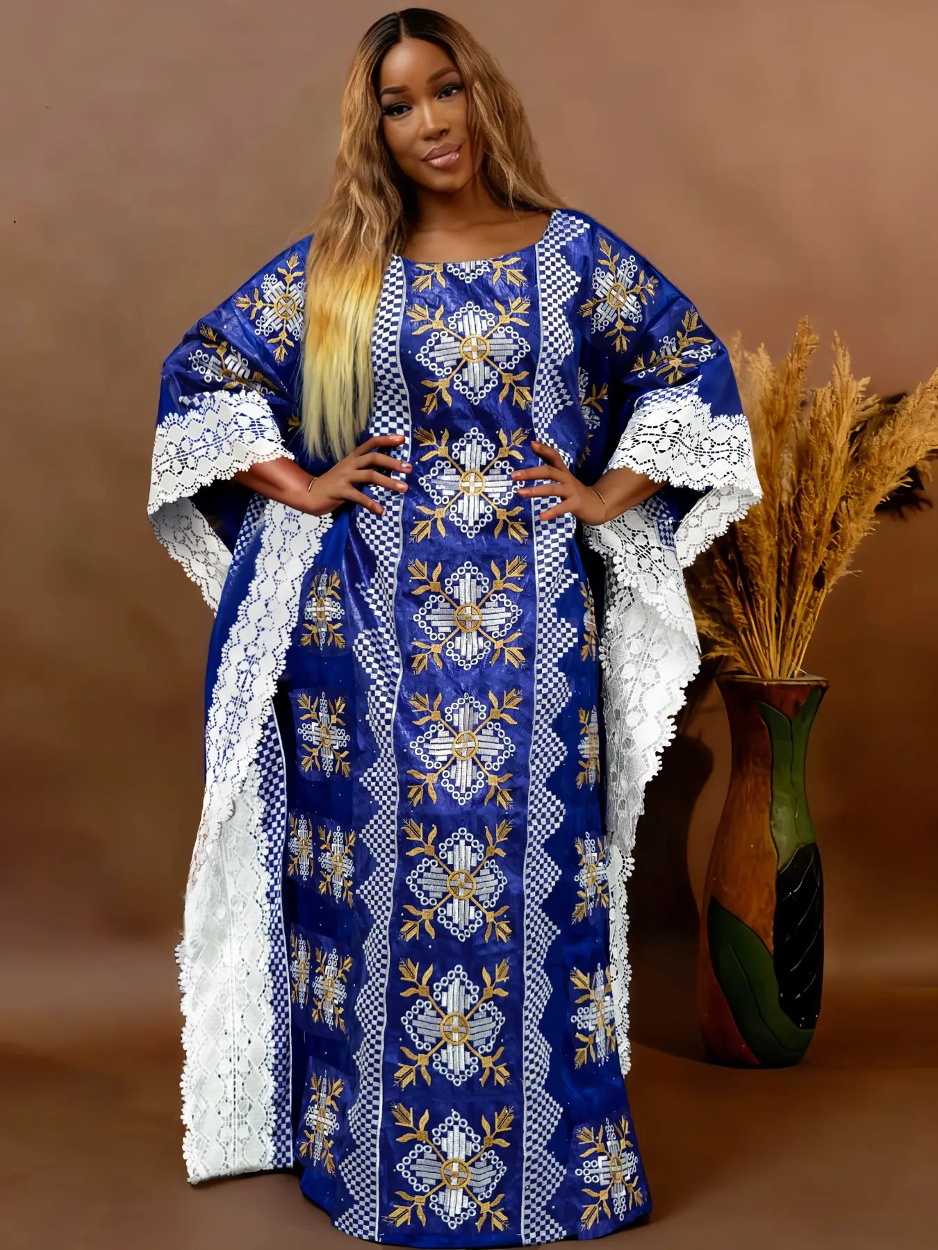 New African Style Women's Bazen Rich Bubu Dress, Stone Embellished Original Nigerian Basen Luxurious Elegance Brocade Wedding Party Dashiki Robe