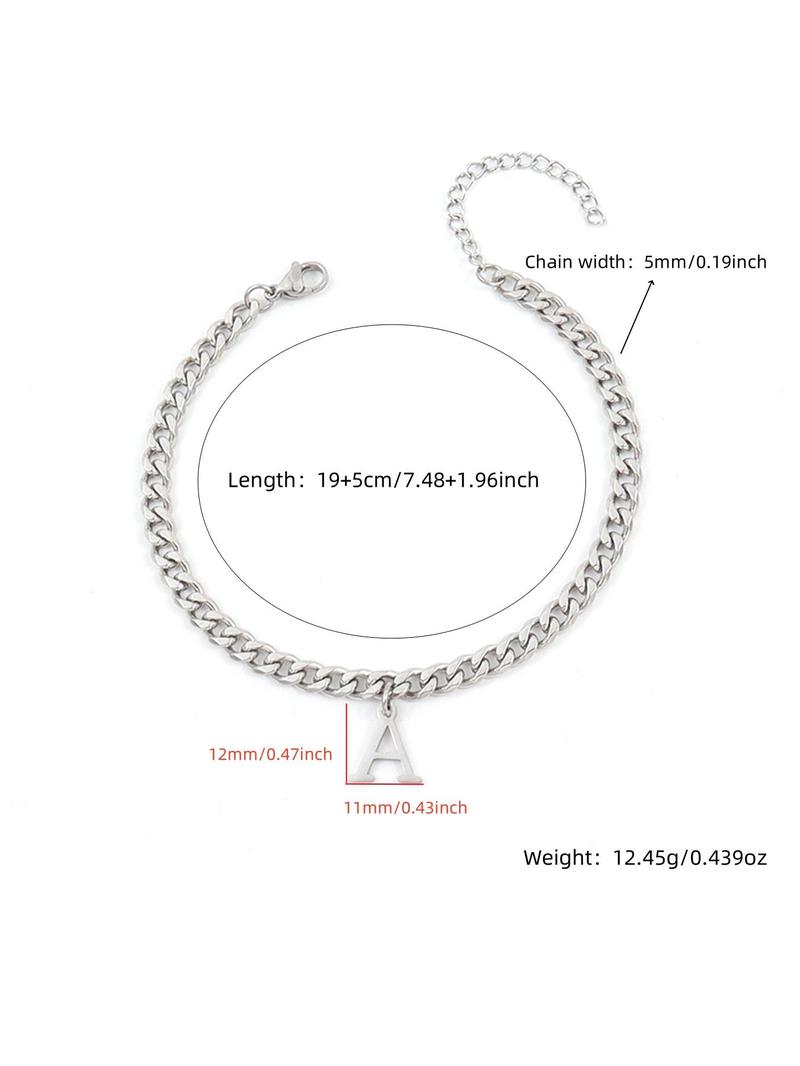 Letter Charm Decor Cuban Chain Bracelet, Simple Stainless Steel Jewelry for Men, Trendy Versatile Accessories, Initial Charm Bracelets