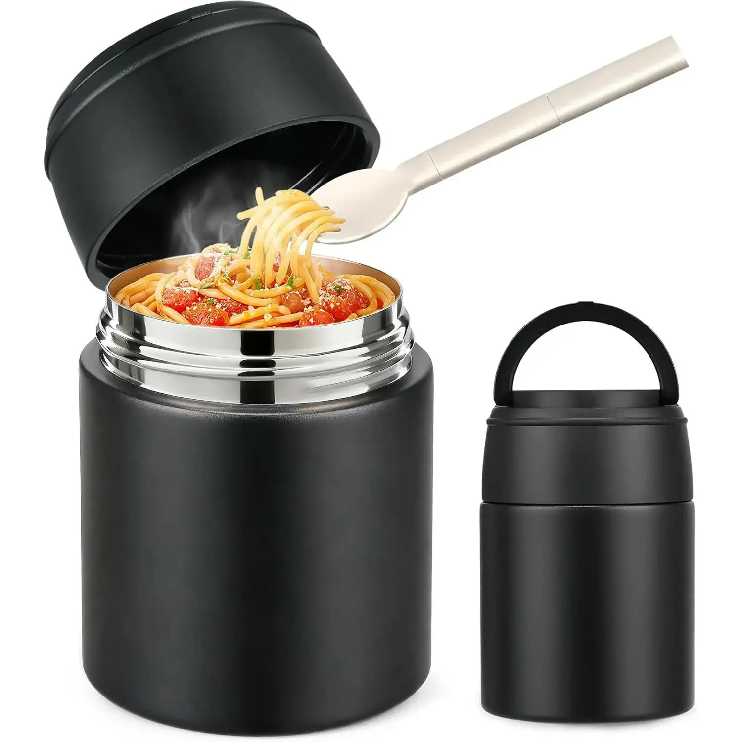 10oz Detachable Stainless Steel Soup Thermos - Insulated, Leak-Proof Vacuum Jar with Spoon, Wide Mouth, Phthalate-Free Container for School, Travel, Portable Lunch Solutions, Lunch Bags, Black