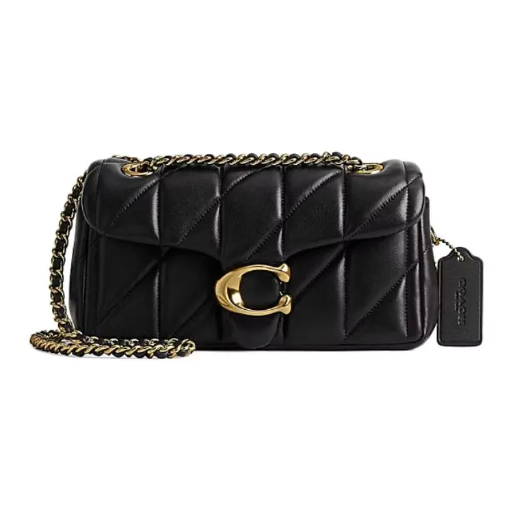 Coach Tabby 20 Quilted Stripe Top-Handle Crossbody Bag for Women, Magnetic Snap Closure, Pillow Shape, Black Lambskin