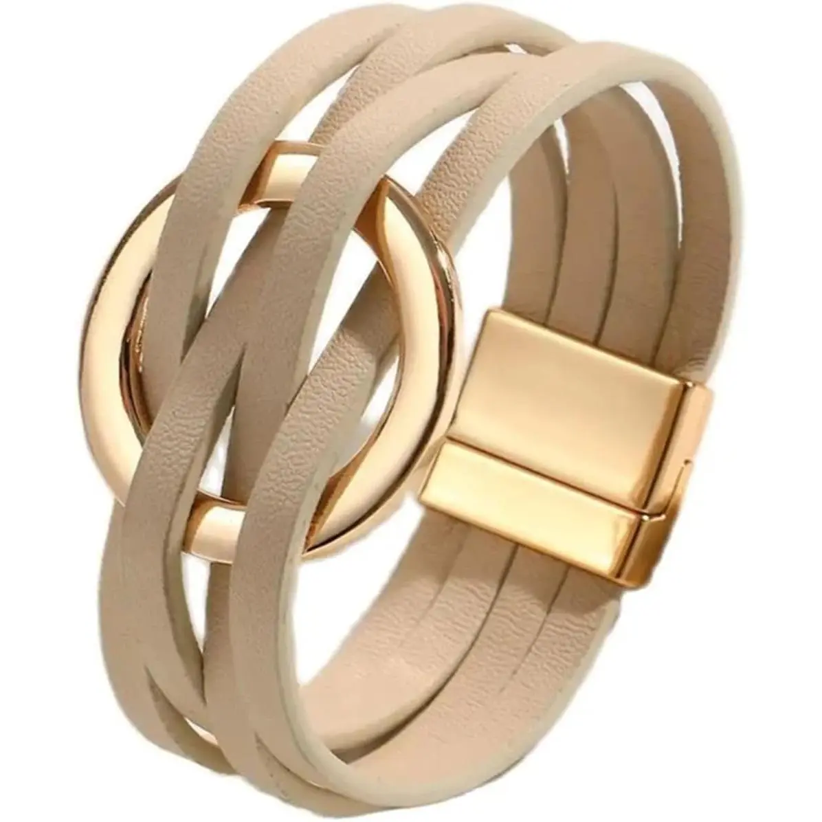 Simple Boho Circle Charm Leather Wrap Bracelet  Layered Cuff Bracelets Bohemian Multi Bangle Bracelets Holiday   for Women