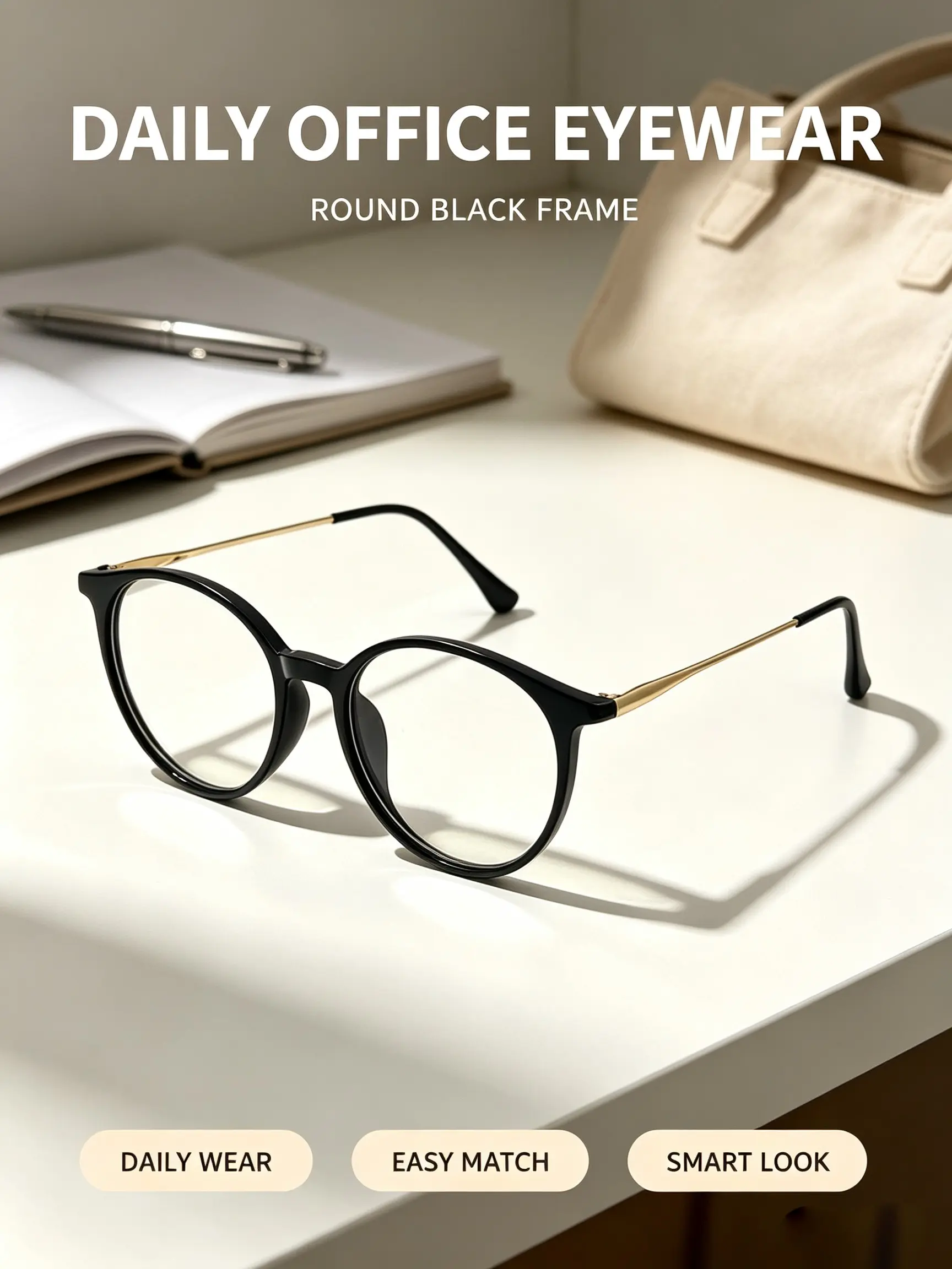Unisex Round Full Frame Anti-Blue Light Glasses, Fashionable Plain Lens, Casual Style, Metal Frame, All Seasons, Transparent Accessories, Clear Glasses
