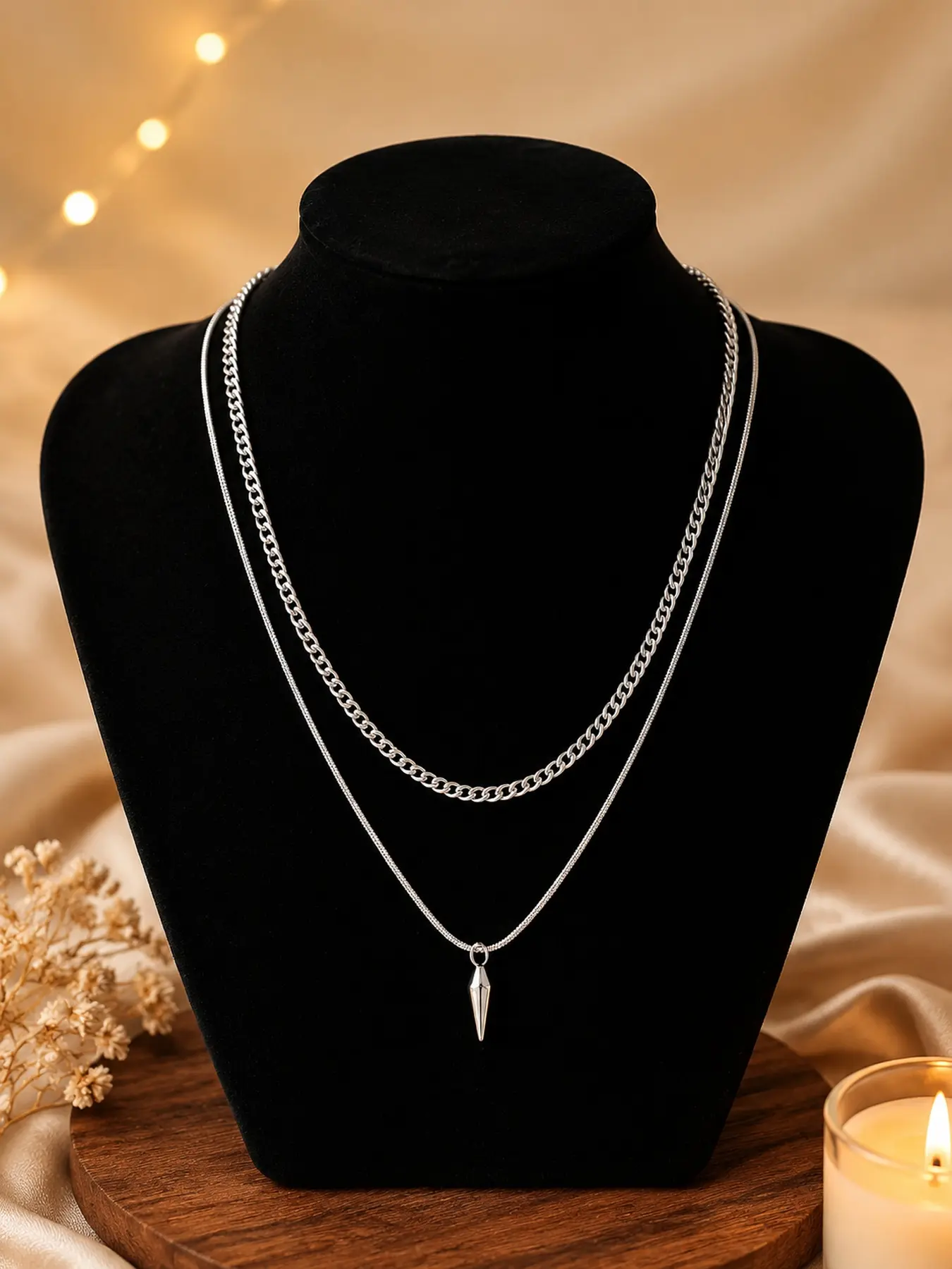 Unisex Spike Necklace for Men Women, Double Layer Chain Pendant Necklace, Punk Street Style Jewelry Gift
