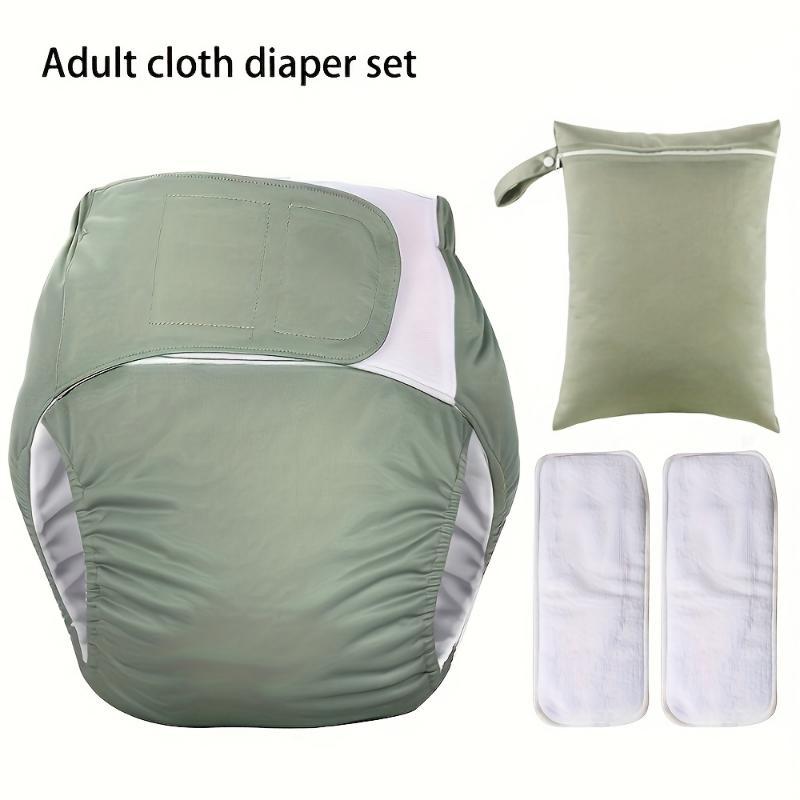 4pcs XL Adjustable Adult Incontinence Diapers Without Buttons Set(1pc Diaper+2pcs Inserts+1pc Bag), Seasons, High Performance, Washable Reusable Breathable Adult Incontinence Diapers, Good Gift for Postpartum Moms, Elderly, Long-Distance Dr