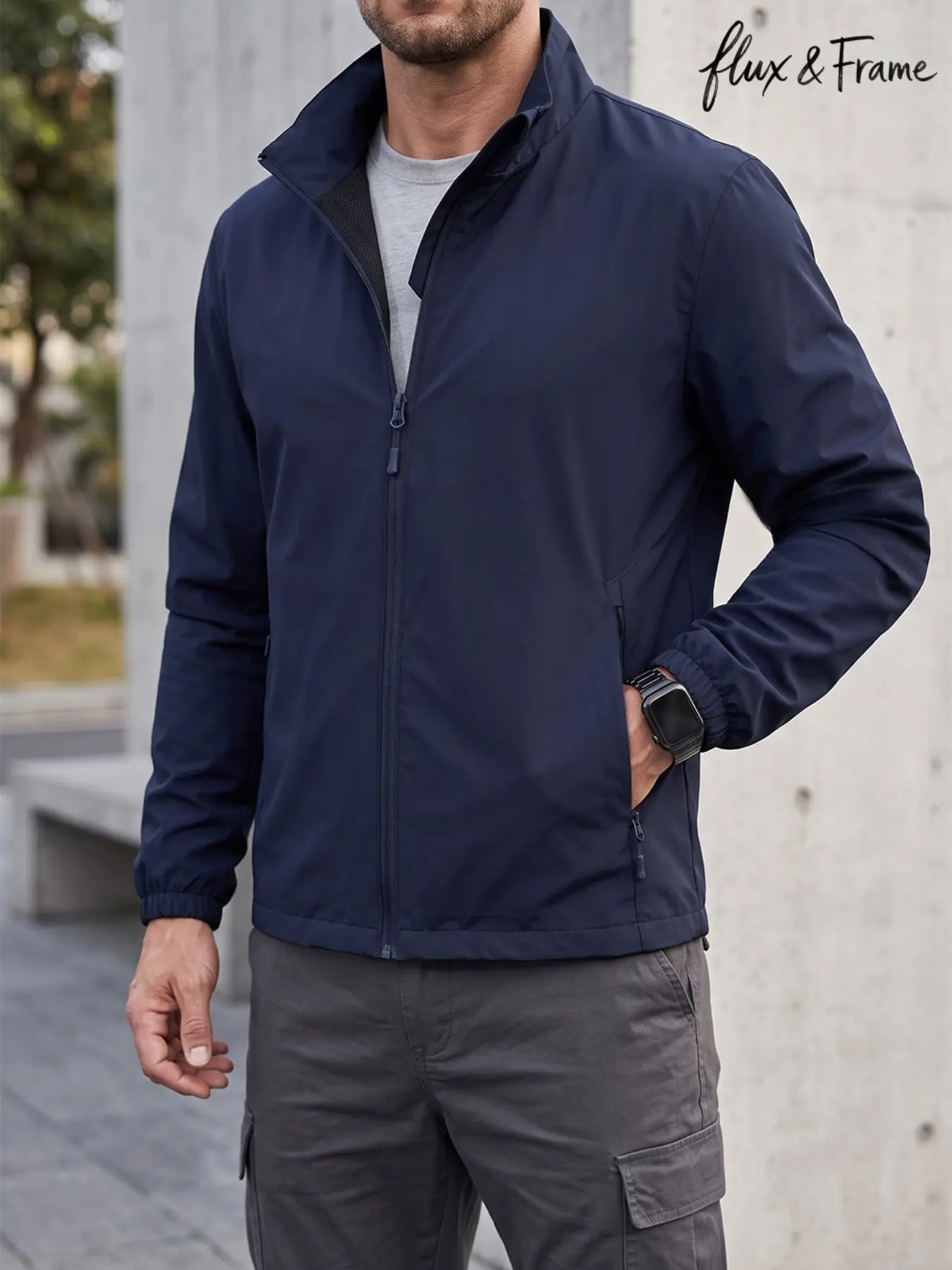 FF Men's Full-Zip turndown collarJacket - Windbreaker, Breathable Athletic Outerwear for Golf, Hiking, Running & Daily Streetwear - Fall/Spring  Coat