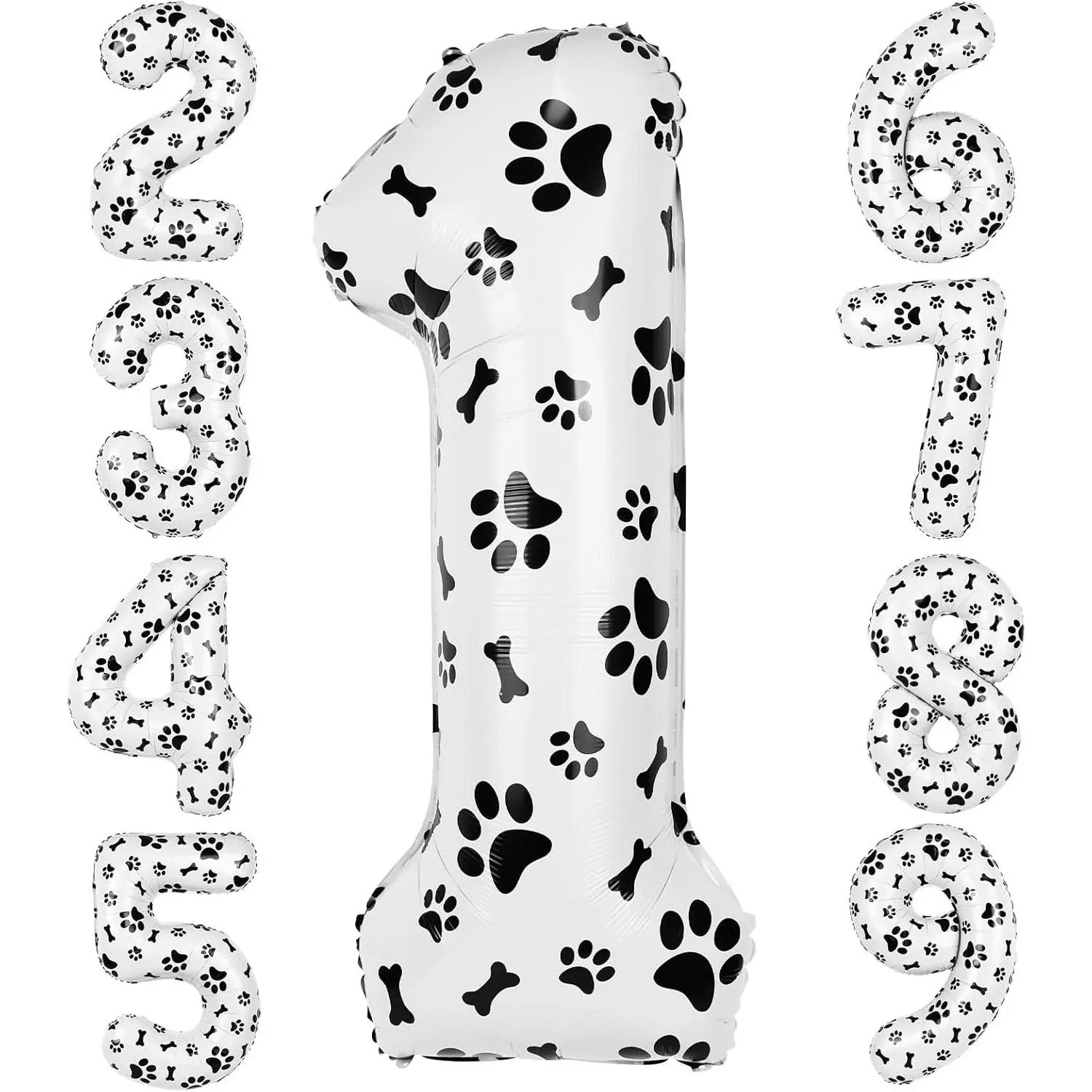 40-in Funny Claws Dog Foil Balloons with Black White Paw Bone Print, Reusable Latex Number 1 Decor for Kids' 1st Birthday Party, Floatable Photo Prop