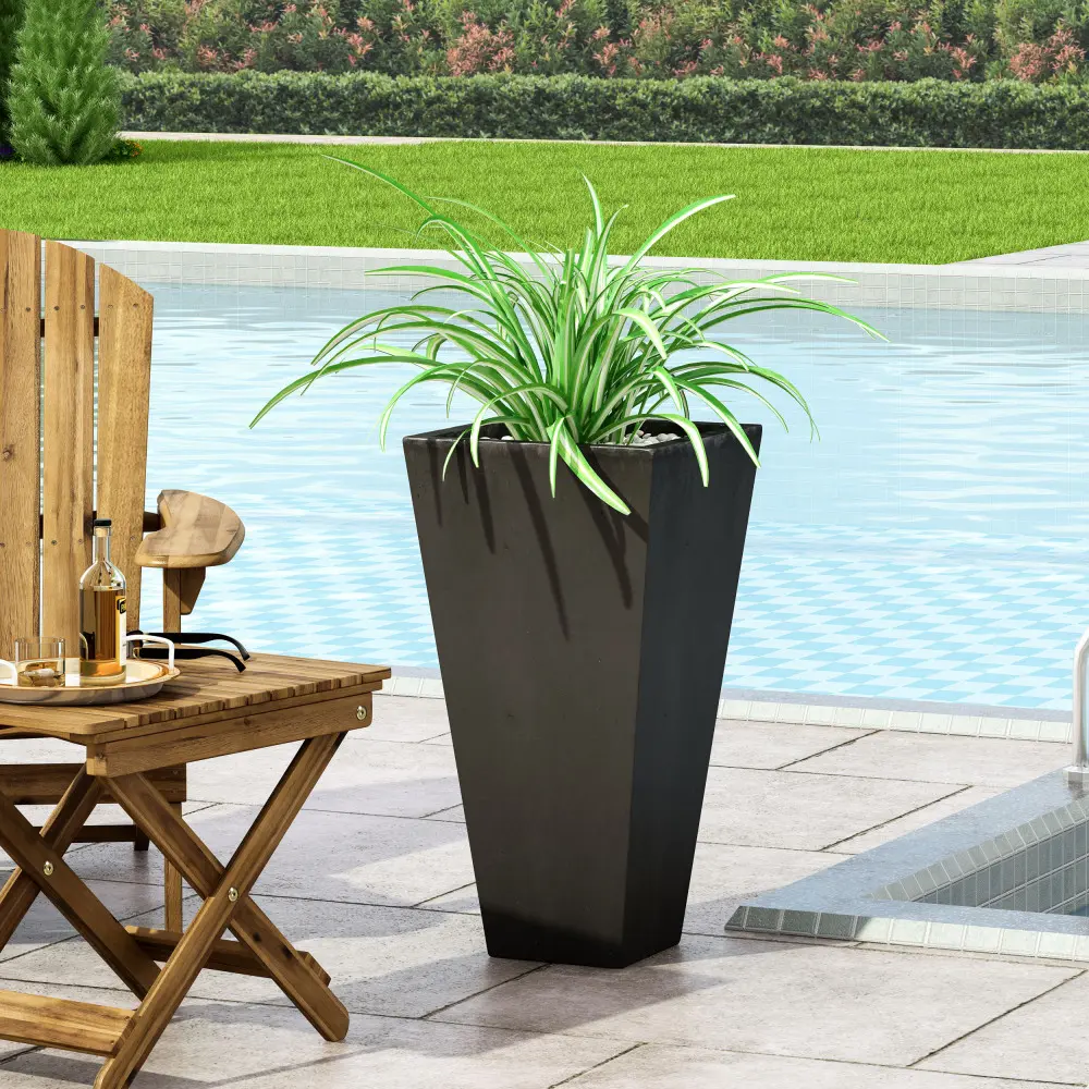 Littleox 13" Outdoor Modern MGO Small Cast Stone Planter, Black