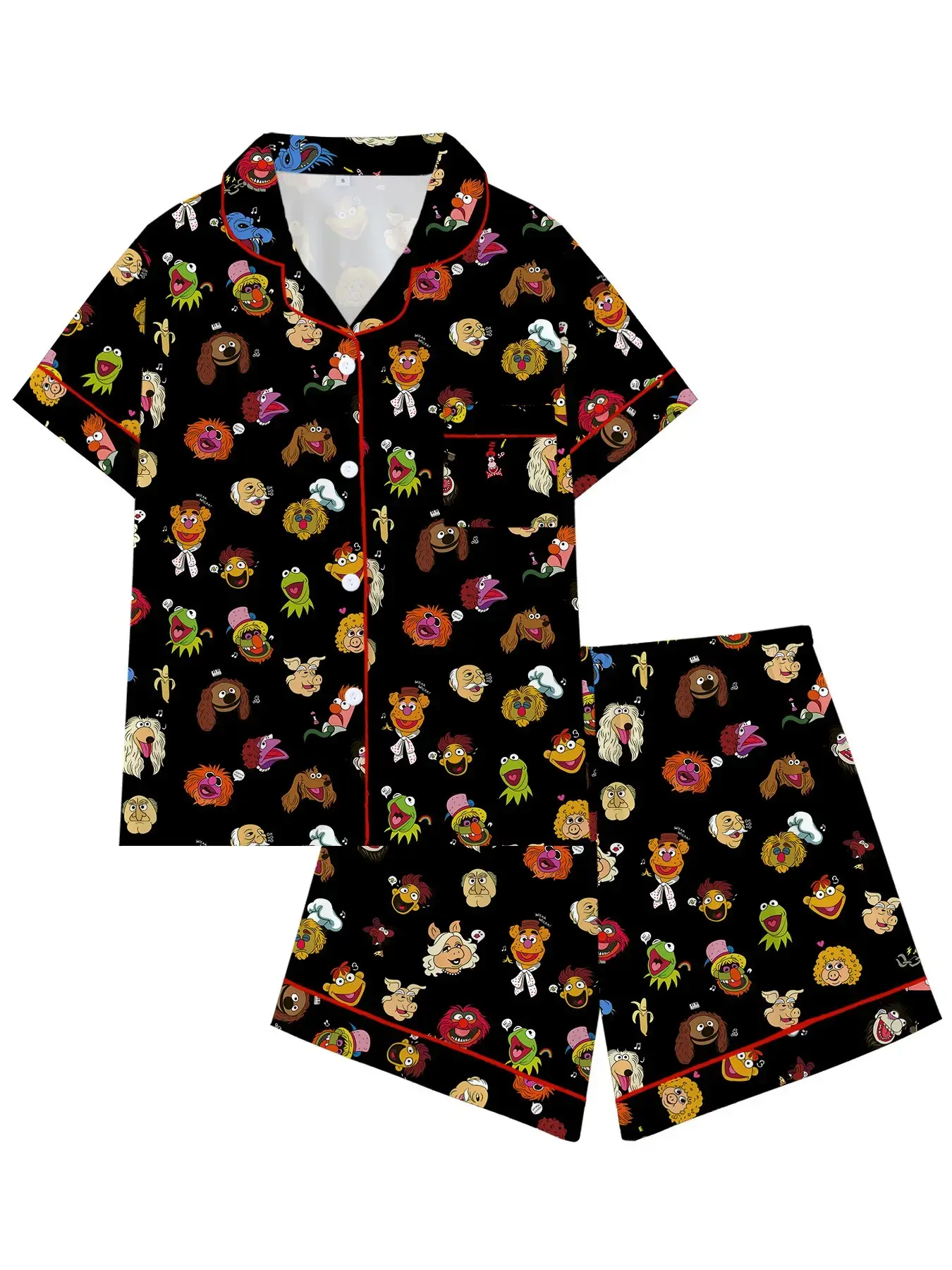 The Muppet Show Cartoon Pajama Set, Loose-Fitting Short Sleeve Sleepwear, Loungewear, Lounge Pajamas, Pjs, Pyjamas, Pj Sets, Comfortable Party & Vacation Wear, Perfect Gift