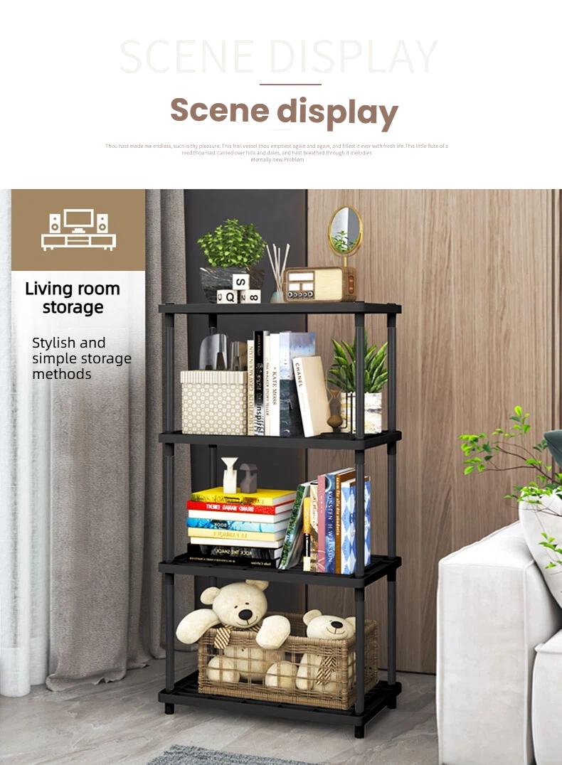 4-Tier Plastic  and Metal Freestanding Shelf Bathroom Organizer,Space-Saving And Utility Shelving,Shelving Unit Storage Rack Organizer for Home, Garage, Basement, Shed and Laundry Room