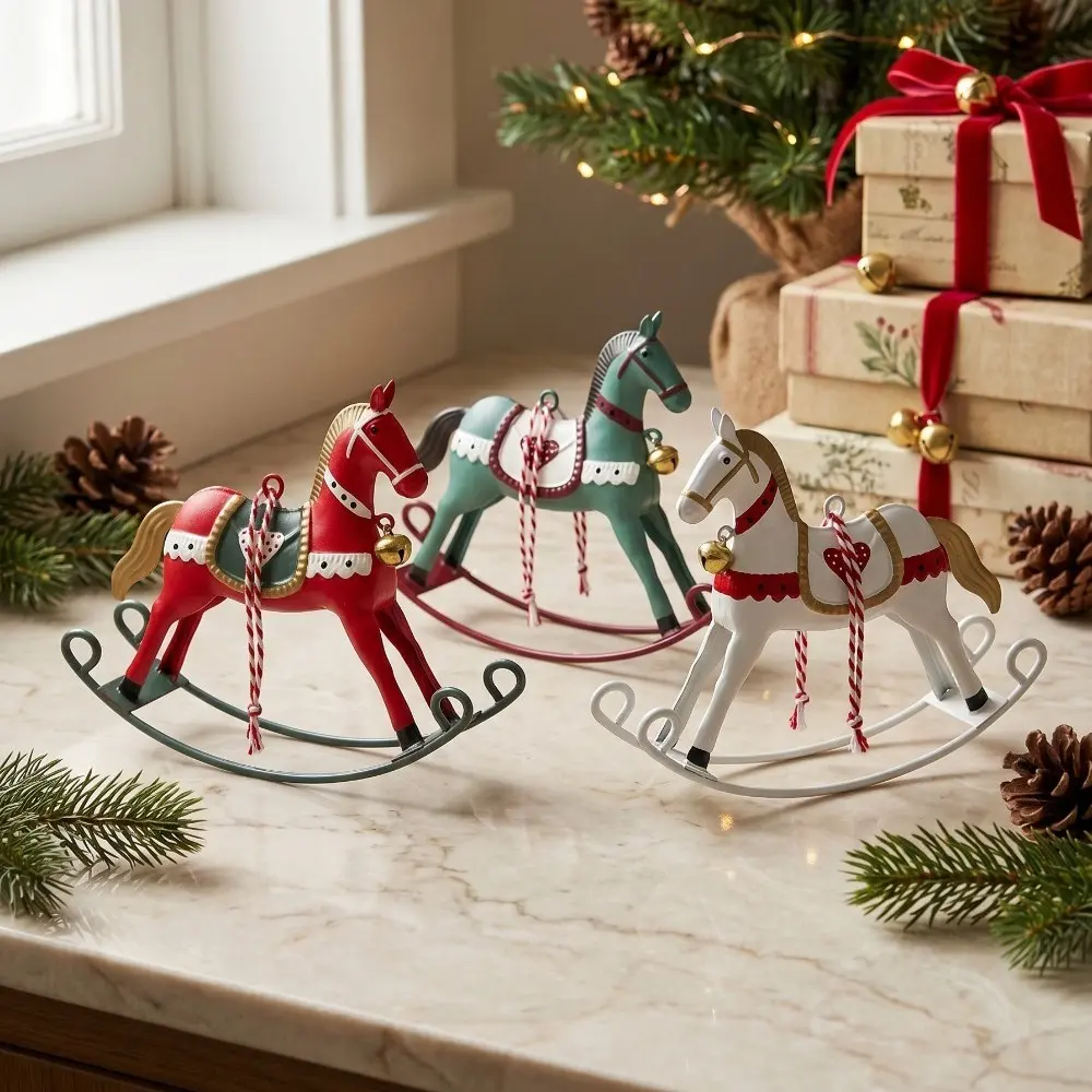 Vintage American Tin Horse Ornament, Print with Bell, Christmas Tree Decoration, Kids Room Soft Furnishings, Hanging Decor