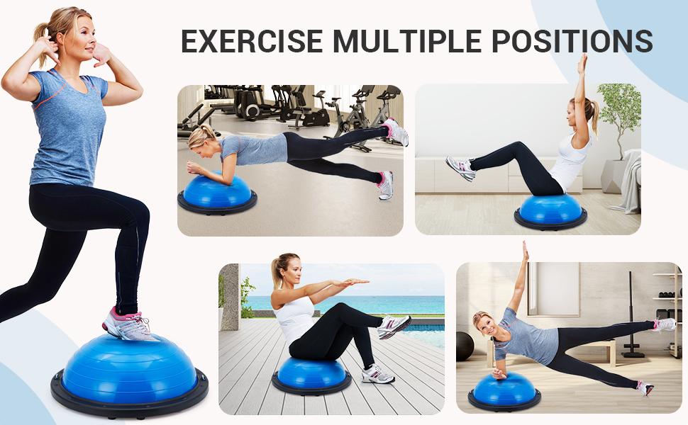 23-Inch Balance Ball, 1600 Lbs Inflatable Half Exercise Ball Balance Trainer with Nonslip Base, Half Yoga Ball Strength Training Equipment with Resistance Bands and Foot Pump, Blue