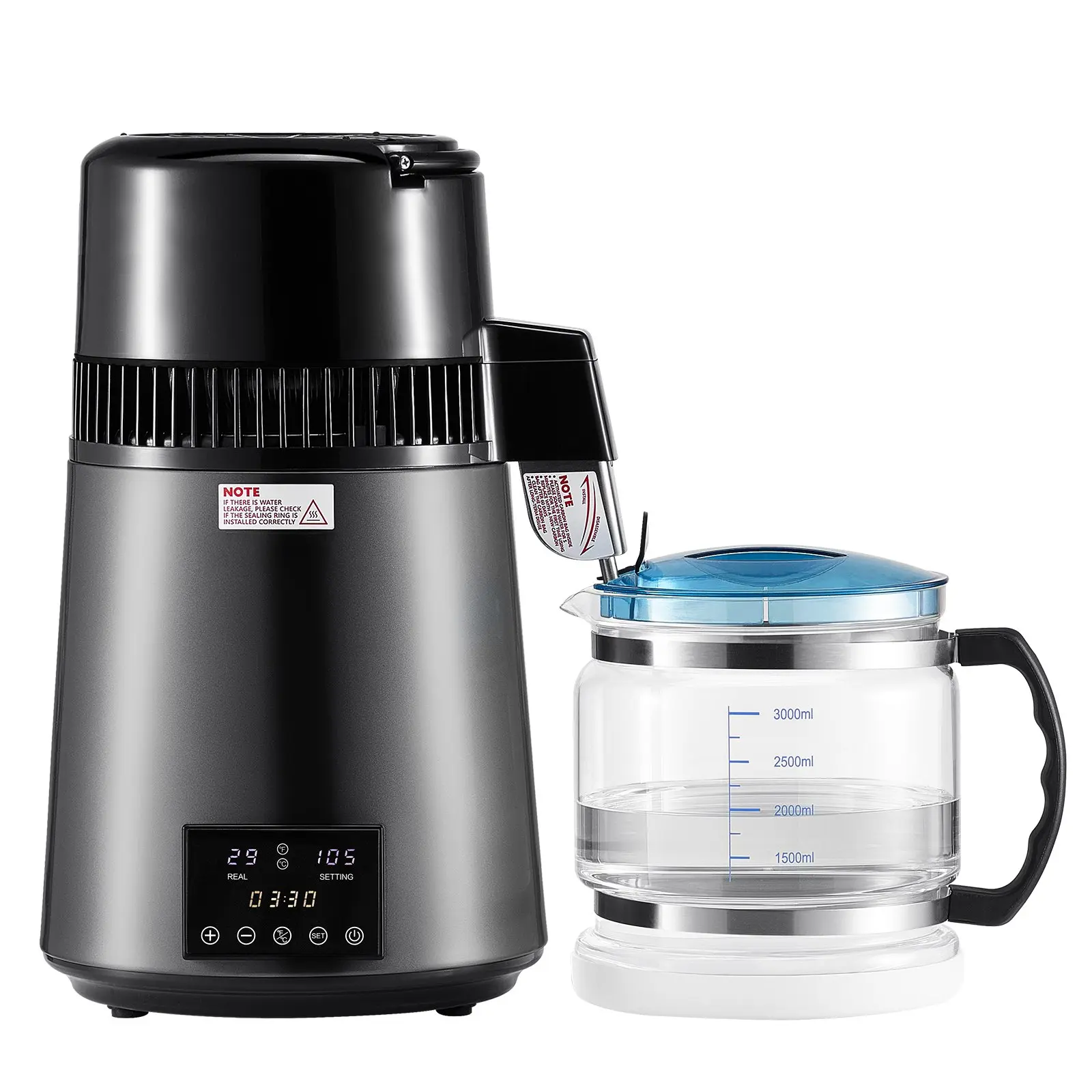 4L Stainless Steel & Transparent Glass Countertop-Desktop Water Distiller, 1750W Power Home Purifier Machine That Distills Water