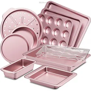 10pc Bakeware Sets, Teflon-free Cookware Set, Non-Stick, Baking Pan Set, Cookie Sheets, Girly Kitchenware,Baker, Pink Kitchen Stuff Modern Cake DD23NeonNode
