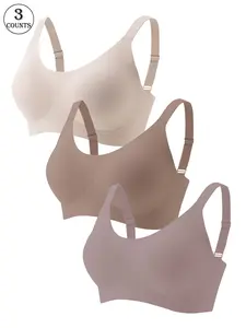 3 Pack / 12 colors seamless jelly women's bras with hook-and-eye adjustable straps, wireless, No underwire, full coverage, supporting and gathering, beautiful back design, sizes XS-XL, suitable for daily casual/commute/date wear