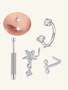 Stainless Steel Oxidized Zirconia Nose Ring, Nose Ring Hoops, Spiral Nose Ring, Horseshoe Nose Hoop L-Shaped Nose Studs, Women's Surgical Steel U-Shape Tragus Earrings, Nose Piercing Jewelry