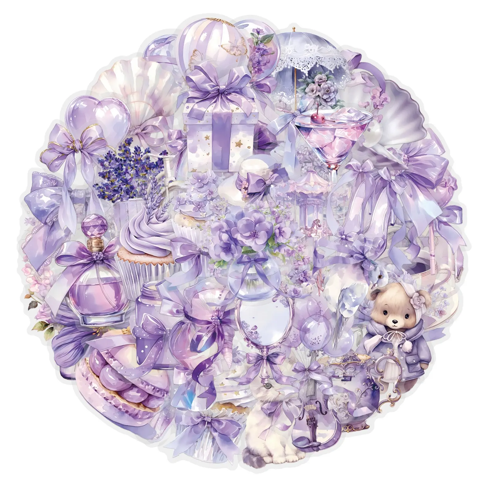 62 Pcs Clear PET Purple Coquette Aesthetic Stickers for Scrapbooking Journaling Junk Journal Scrapbook Supplies - Waterproof Transparent for Resin Crafts Decorative