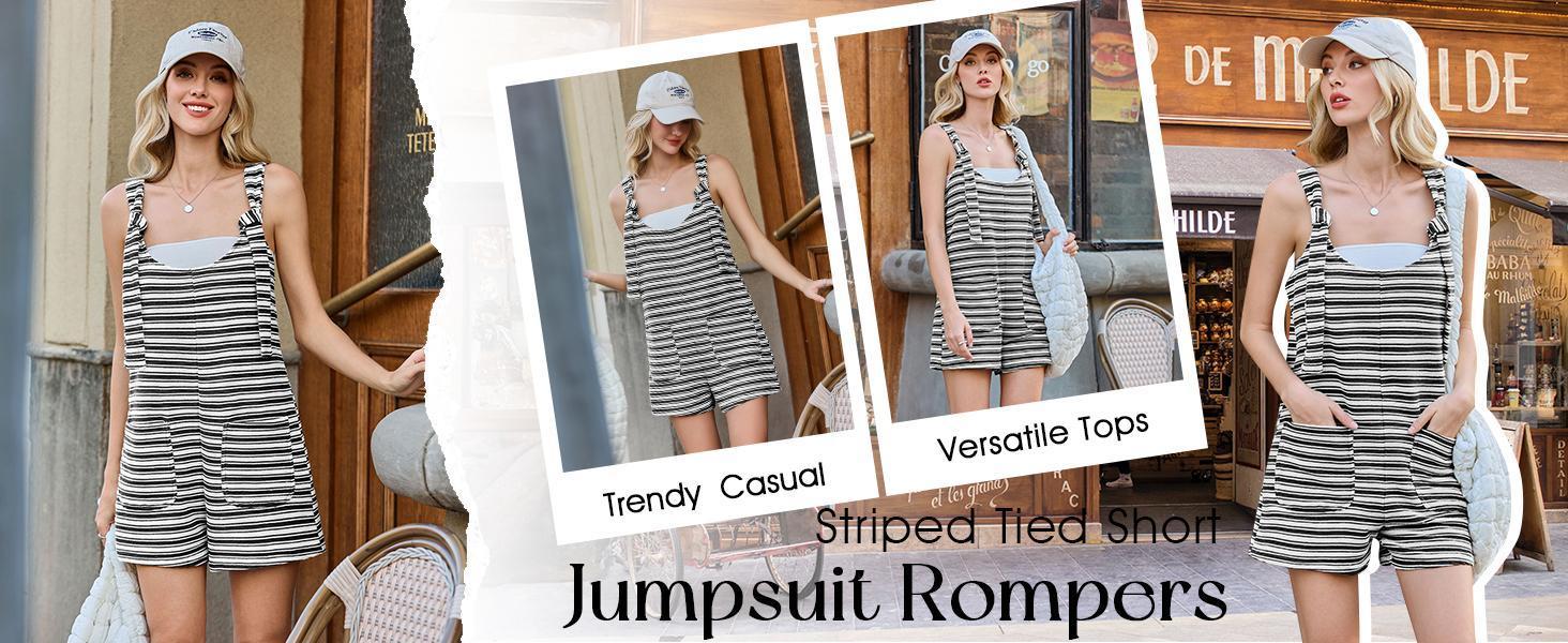PASLTER Womens Summer Casual Sleeveless Romper Loose Striped Tied Shorts Overalls Jumpsuit with Pockets 2025 Clothes PASLTER Womens Summer Casual Sleeveless Romper Loose Striped Tied Shorts Overalls Jumpsuit with Pockets 2025 Clothes