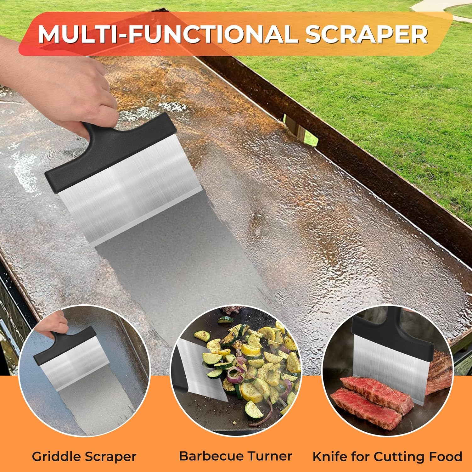 Griddle Cleaning Kit for , Flat Top Grill Accessories Cleaner Tool Set Grill Stone, Griddle Scraper, Scouring Pad and Handles, Multifunctional Griddle Accessories Easy to Remove Stain