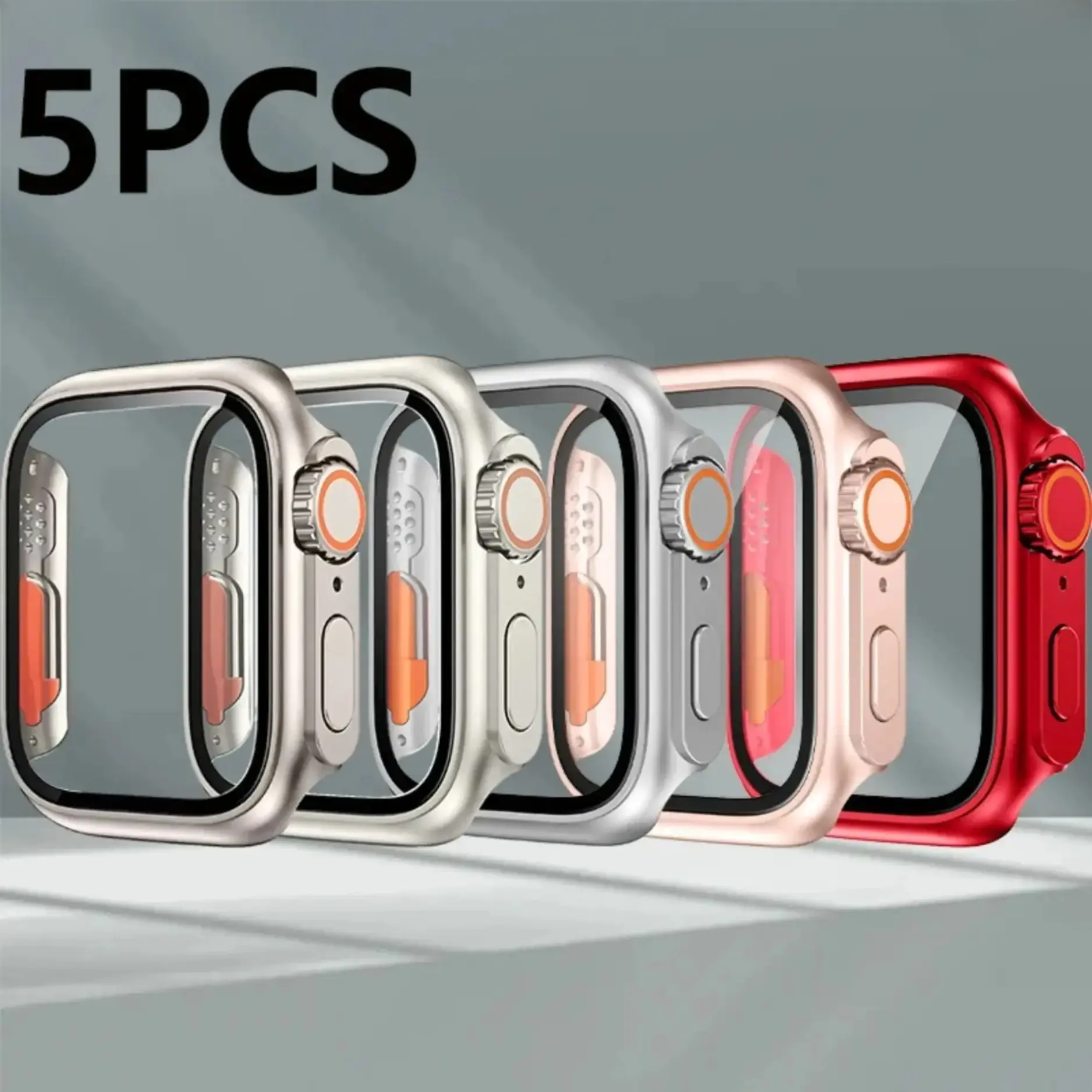 5 PCS-New Ultra-Style Hard PC Apple Watch Case 5-Pack with Built-In Tempered Glass Screen Protector, Shockproof Full Cover Bumper Fits 40–46mm Series 4–11 & SE, Multi-Color Replacement Shell Set For Summer Daily Rotation & All-Round Watch Protection