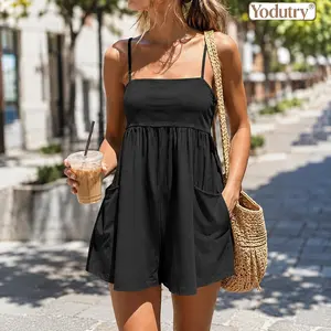 Y2K Casual Oversized Romper with Pockets | Premium Cotton Spaghetti Strap Jumpsuit | Women's Backless Athletic One-Piece for Summer Beach Vacation