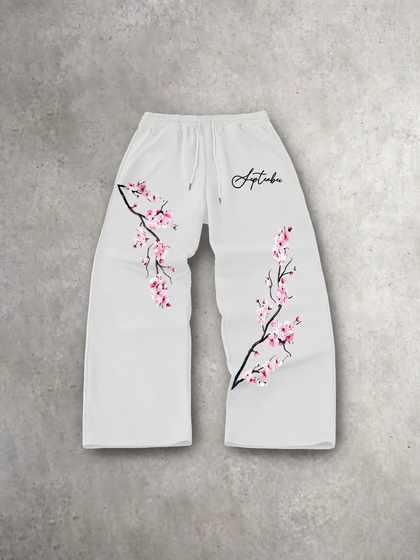 Unisex Black Wide Leg Sweatpants Sakura Cherry Blossom Floral Print Elastic Drawstring Loose Baggy Streetwear Trousers Casual Daily Skate Hangout Athleisure Pants