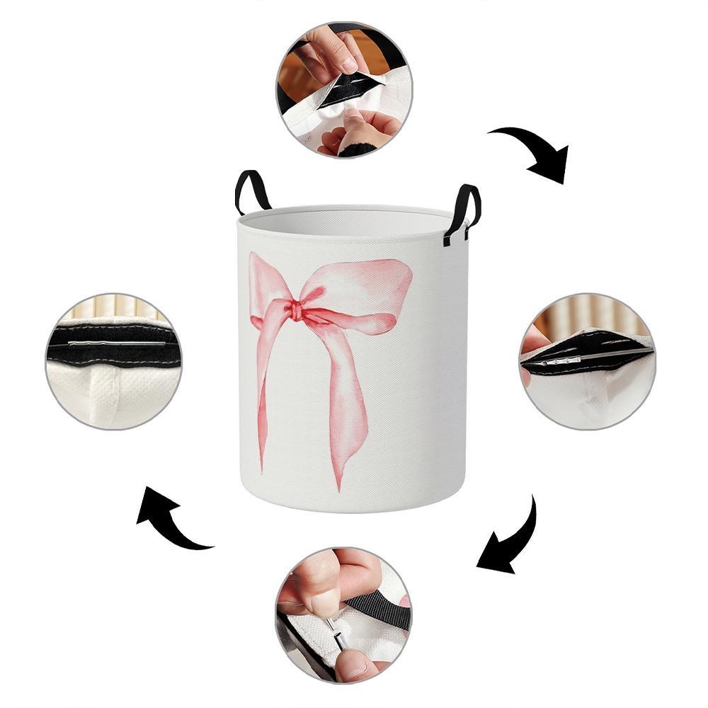 Bow Pattern Laundry Basket, Large Capacity Dirty Clothes Storage Basket with Handle, Household Foldable Dirty Clothes Basket for Home, Laundry Hamper