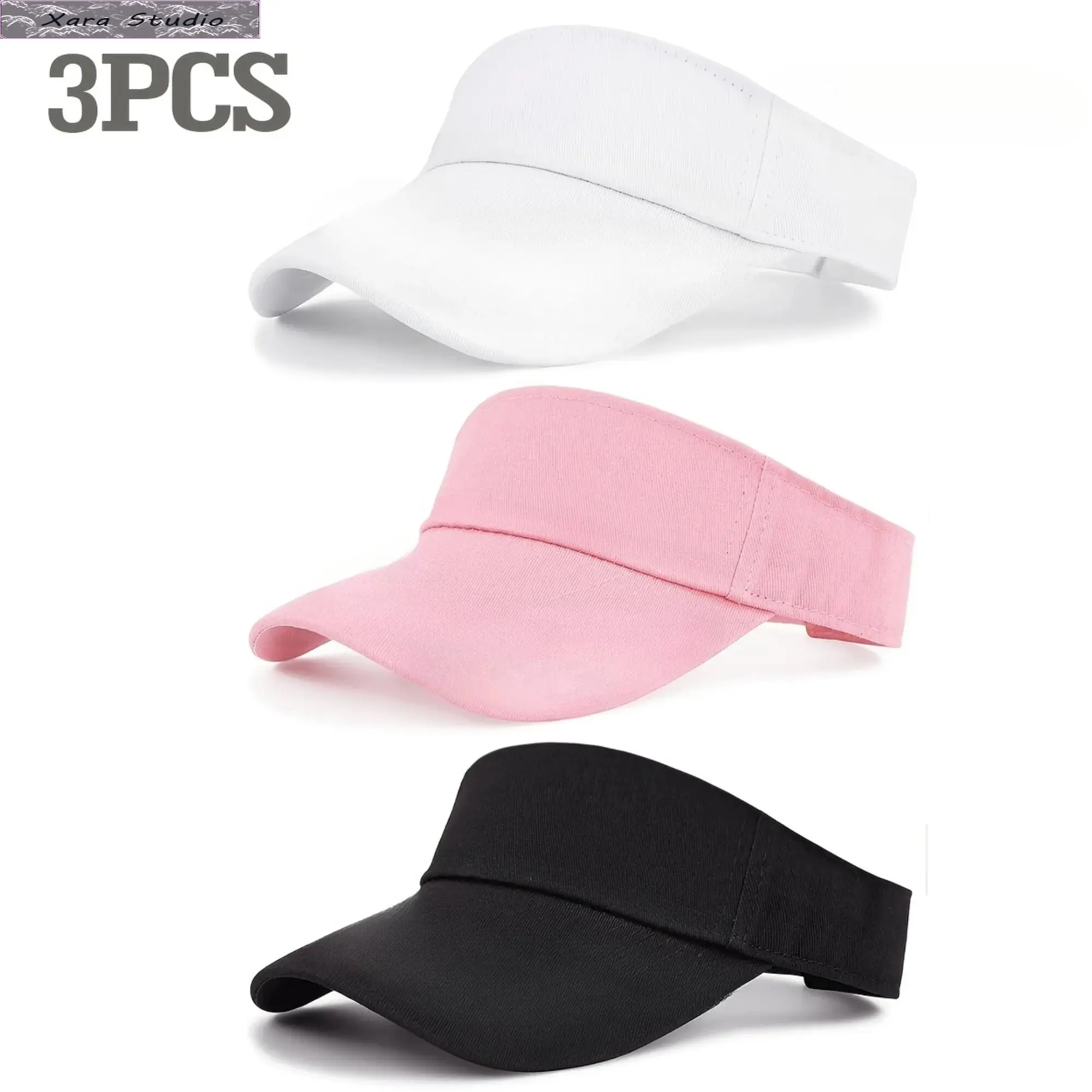 Adults' Adjustable Plastic Sun Visor 3-Piece Set in White, Pink, and Black - Adjustable Sunscreen Hat, Sporty Sun Protection Fashion Accessory Sets for Biking, Casual Outdoor Sports Unisex Accessory