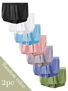 Random color 2-pack of lightweight summer mesh boxer briefs with a cool, breathable feel. Features a cute bear-print waistband and a comfortable side-slit design. Perfect for men's loungewear, casual wear, and outdoor activities. Ideal for everyday wear,