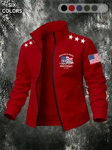American 250th Anniversary Lapel Jacket for Men, Flag Star Casual Full Zip Pocket Workwear Coat, Six Colors Available, Versatile Outerwear