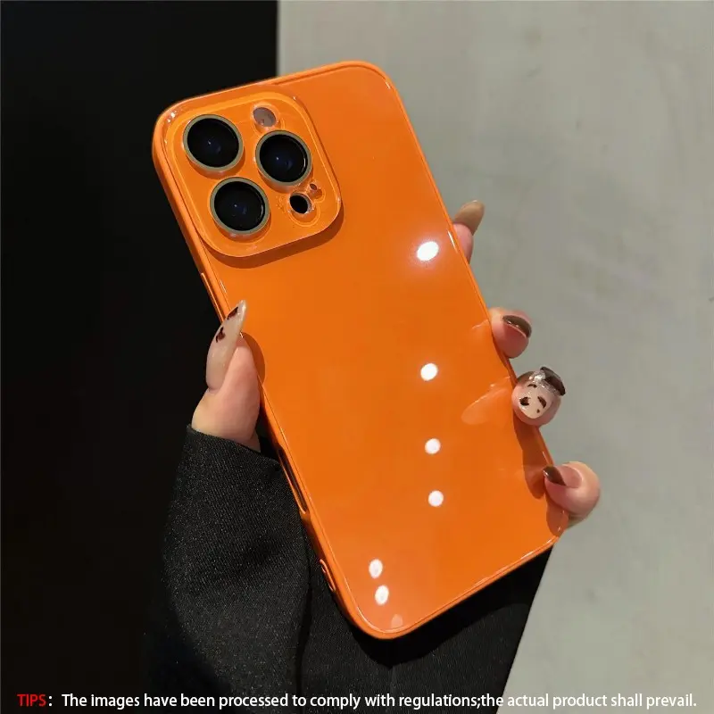 Original color ice like glossy glass Smartphone case suitable for iPhone 17,16,15,14,13 Pro Max Plus Air with lens glass protection, macaron soft edge skin texture anti slip protective casing, Starry, Star Universe orange phone accessory, Cover
